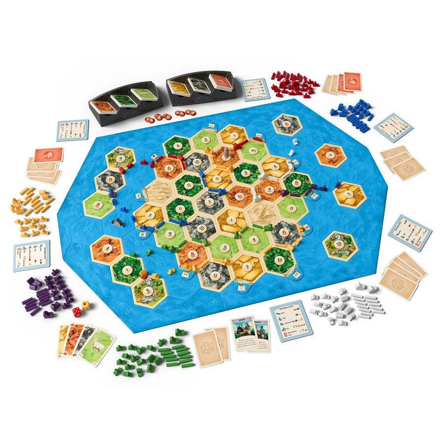Catan Seafarers 5-6 Player Expansion for Catan board game by Catan Studio, showing game components and illustrated box art.