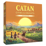 3D image of Catan: Cities & Knights Expansion 6th Edition box by Catan Studio showing colorful artwork and game details.