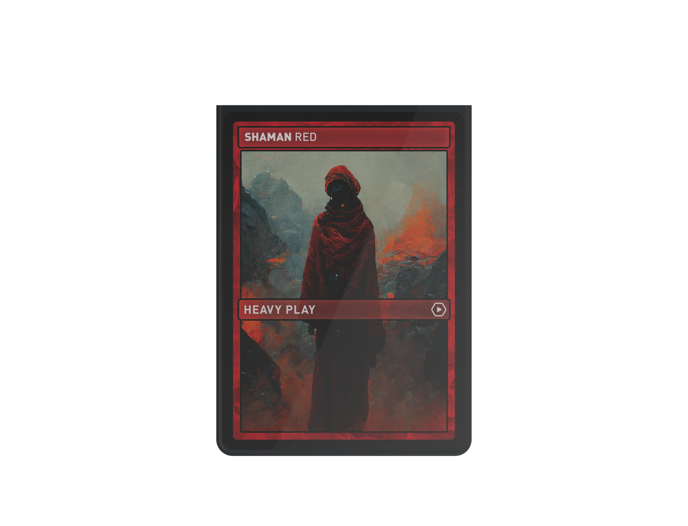 Heavy Play CURV Sleeves featuring Shaman Red collectible trading card design, transparent protective card sleeve.