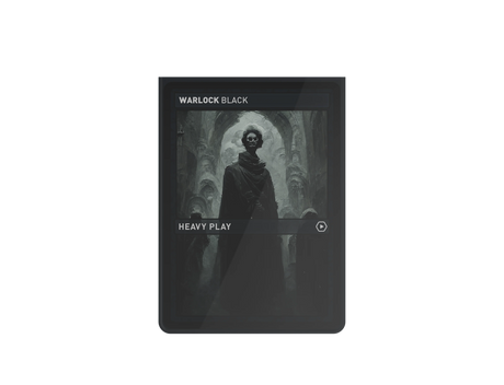 Heavy Play CURV Sleeves featuring Warlock Black design for collectible trading cards, showing the front of a card inside the sleeve.