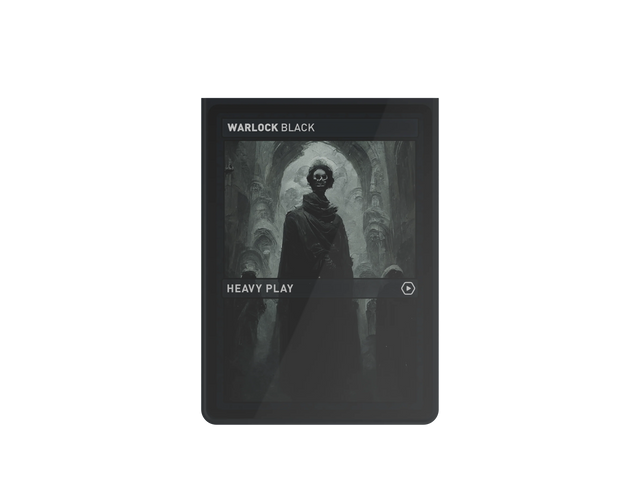 Heavy Play CURV Sleeves featuring Warlock Black design for collectible trading cards, showing the front of a card inside the sleeve.