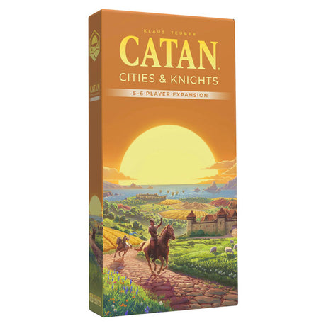 Catan Cities & Knights 5-6 Player Expansion 6th Edition board game expansion by Catan Studio, showing game components and box.
