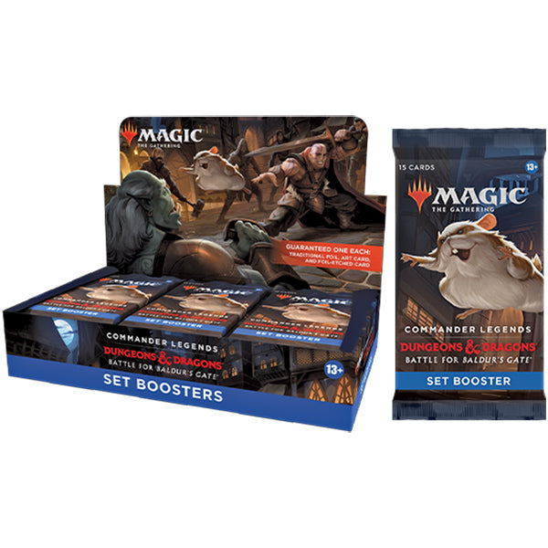 Commander Legends Battle for Baldur's Gate Set Booster Box by Wizards of the Coast, featuring colorful fantasy-themed card artwork.
