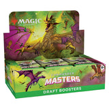MTG Commander Masters Draft Booster Box by Wizards of the Coast, featuring colorful booster packs with fantasy artwork.