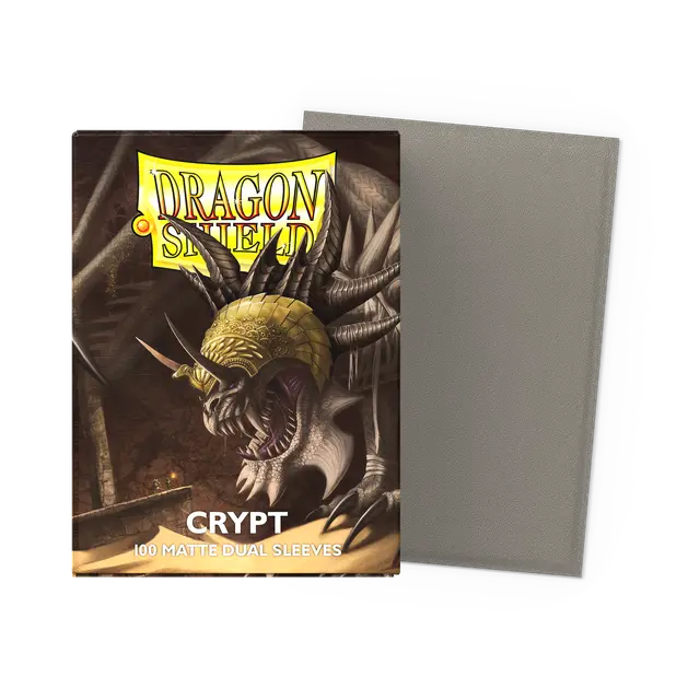 Dragon Shield Crypt Dual Matte Standard Sleeves for trading cards, showing a pack of protective card sleeves.