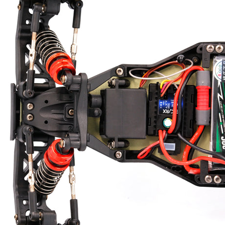 LC Racing BHC-1 1/14 scale 2WD RTR buggy with detailed chassis and colorful body, ready for off-road racing.