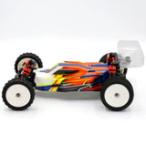 LC Racing BHC-1 1/14 scale 2WD RTR buggy with detailed chassis, tires, and vibrant orange body in a clear side view image.