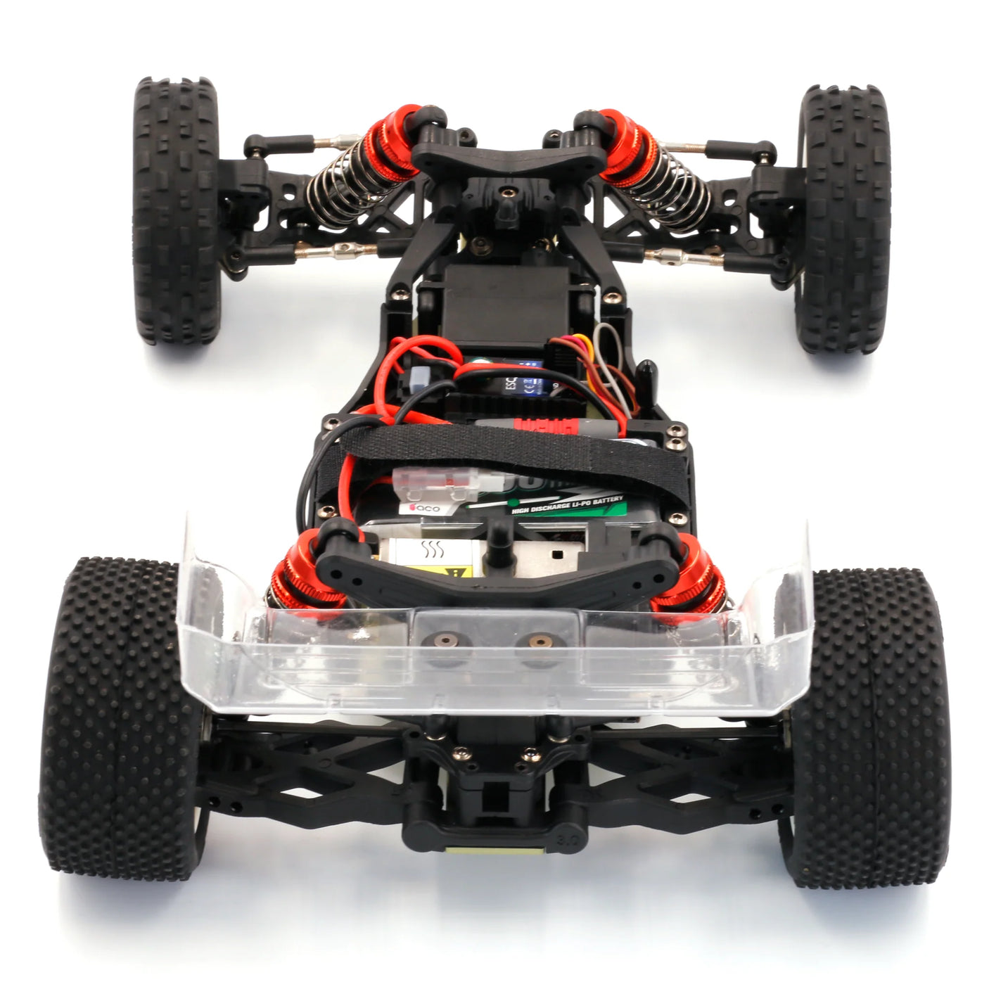 Yellow LC Racing BHC-1 1/14 scale 2WD RTR buggy with detailed chassis and off-road tires, ready for high-speed racing.