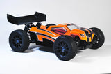 RC car Phat Bodies Kaboom truggy body with 190mm wheelbase, showcasing a vibrant, detailed design on a clear background.