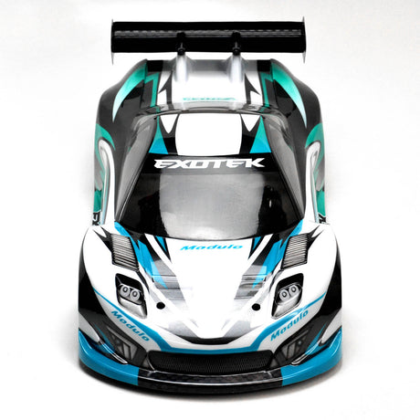 Exotek Racing Type-A 1/10 USGT RC car body in black with clear windows, designed for high-performance RC racing.