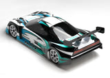 Exotek Racing Type-A 1/10 USGT RC car body in sleek design, shown on a racing chassis with detailed decals and aerodynamic features.