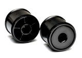 Exotek Racing F1 1/10 rear disk wheels for RC cars, pair of black rubber tires with detailed tread pattern for high-performance racing.