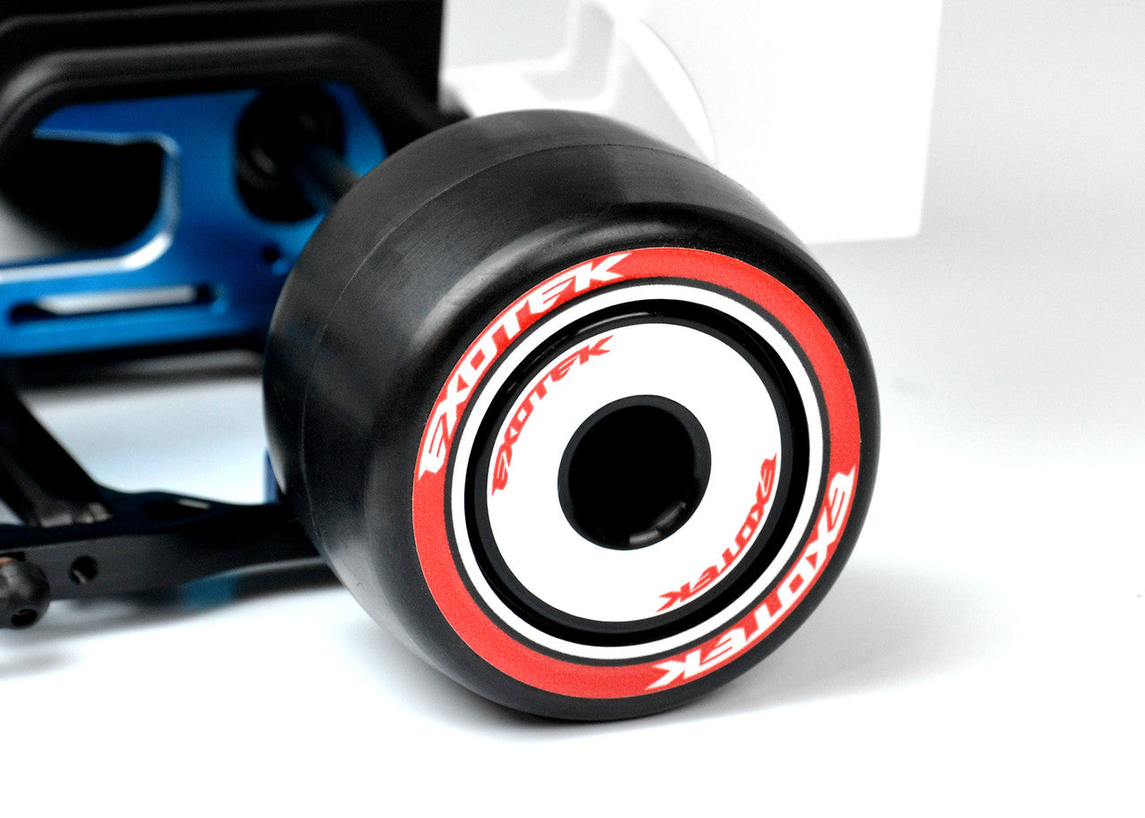 Exotek Racing F1 1/10 RC car rear rubber tires 28X, double red-super soft tread, designed for high grip and performance