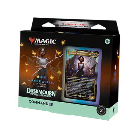 Magic: The Gathering Duskmourn House of Horror Commander Deck by Wizards of the Coast, featuring game cards and deck box.