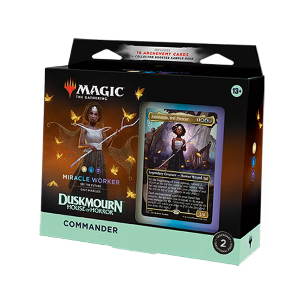 Magic: The Gathering Duskmourn House of Horror Commander Deck by Wizards of the Coast, featuring game cards and deck box.