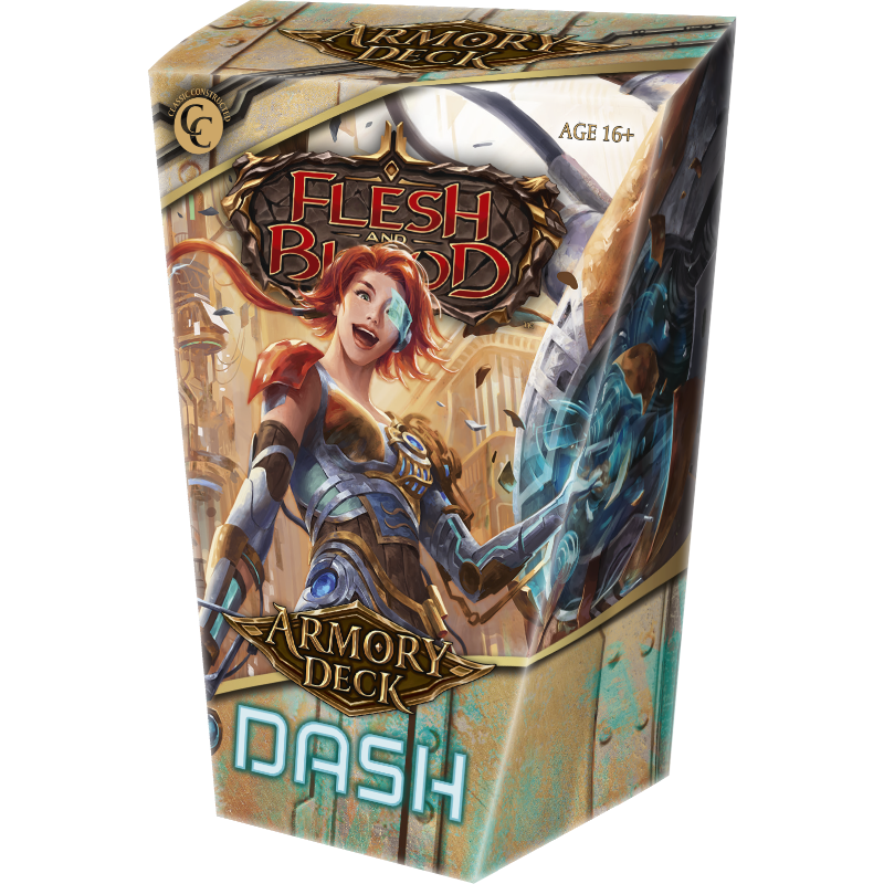 Flesh and Blood Dash I/O Armory Deck of collectible trading cards by Legends Story Studios, featuring vibrant card artwork.
