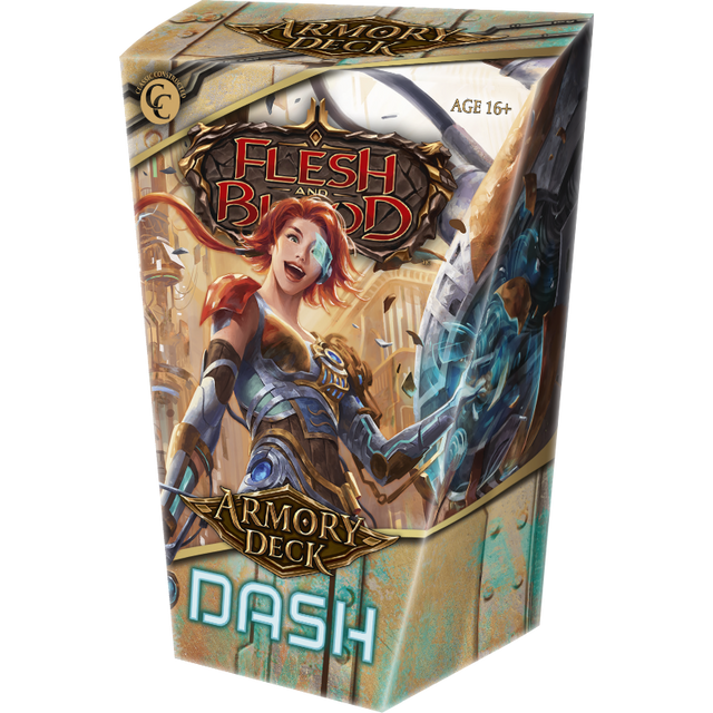 Flesh and Blood Dash I/O Armory Deck of collectible trading cards by Legends Story Studios, featuring vibrant card artwork.