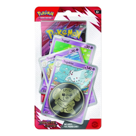 Pokémon TCG Destined Rivals Checklane Blister Pack featuring assorted Pokémon cards and promotional packaging.