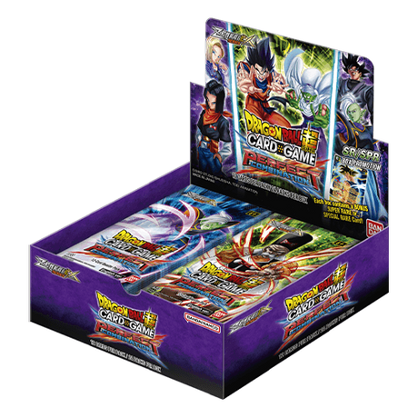 Bandai Dragon Ball Super Perfect Combination Booster Box featuring vibrant Dragon Ball character artwork and booster packs.