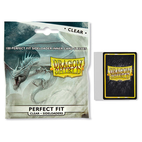 Clear Dragon Shield perfect fit sideloaders for card protection, designed to hold standard trading or collectible cards securely.