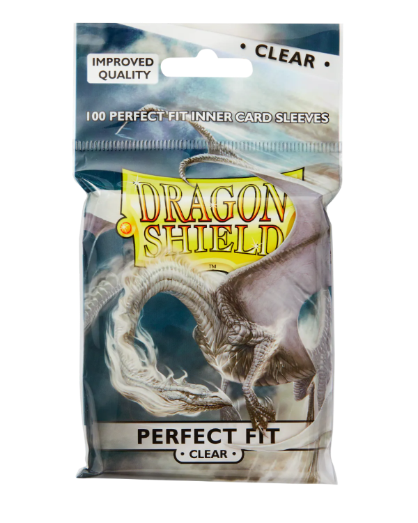 Dragon Shield clear top-loading perfect fit sleeves for trading cards, made of durable, high-quality card supplies.