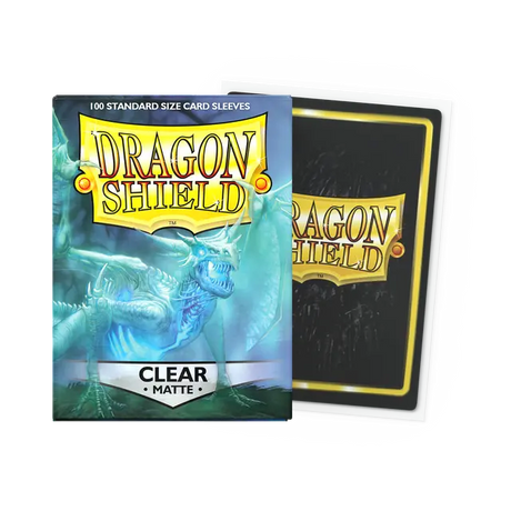 Dragon Shield matte clear standard card sleeves for protecting trading cards, featuring a smooth, semi-transparent finish.