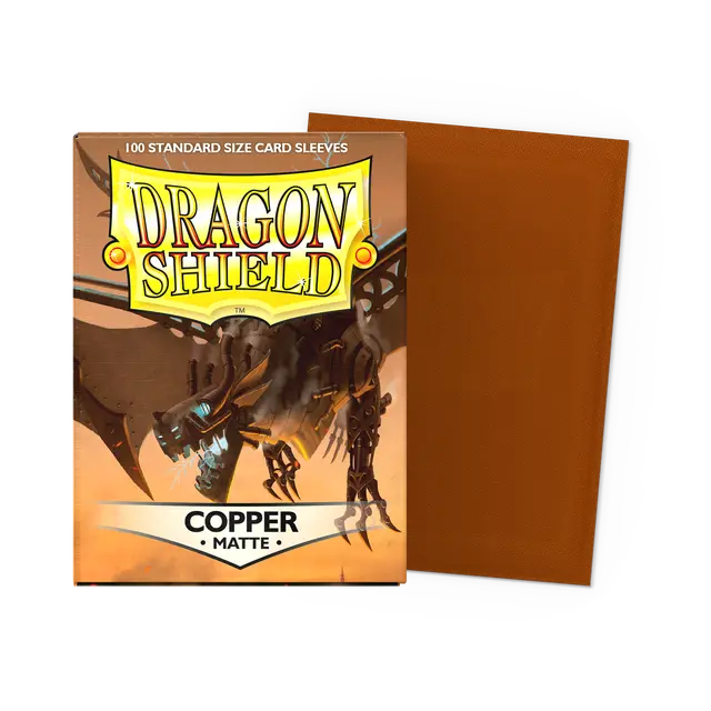 Dragon Shield Matte Copper Standard card sleeves, durable protective card supplies for collectible and trading card games.