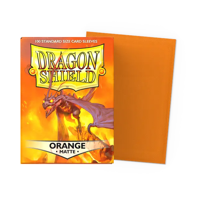 Dragon Shield matte orange standard card sleeves, durable protective gaming sleeves for trading cards.