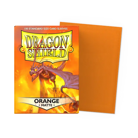 Dragon Shield matte orange standard card sleeves, durable protective gaming sleeves for trading cards.