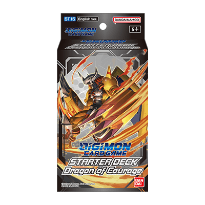 Bandai Digimon TCG Dragon of Courage Starter Deck featuring colorful cards and game components for the Digimon Card Game.