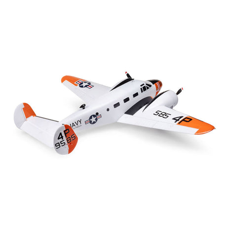 E-Flite Beechcraft D18/RC-45J 1.5m RC airplane with AS3X+ and SAFE stabilization system, shown on a plain background.