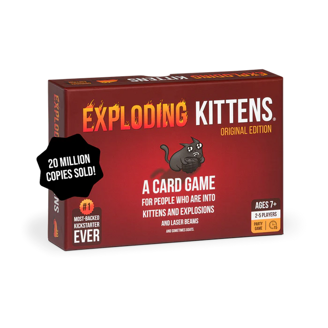 Exploding Kittens Original Edition card game box with colorful illustrations and playful artwork by Exploding Kittens.