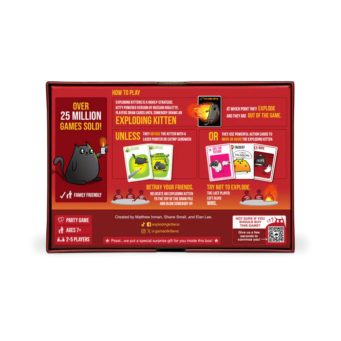 Exploding Kittens: Original Edition card game box with colorful illustrations and playful artwork on the front.