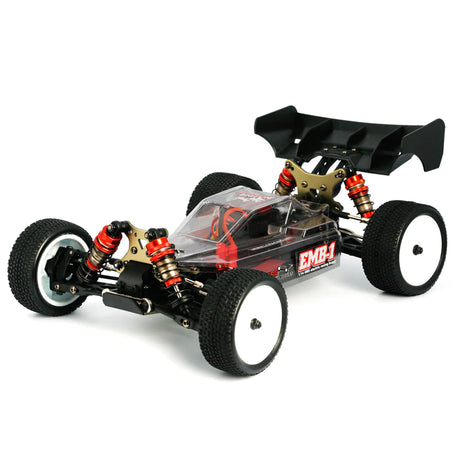 LC Racing EMB-1 1/14 scale 4WD buggy kit with lightweight chassis and detailed components for high-performance RC racing.