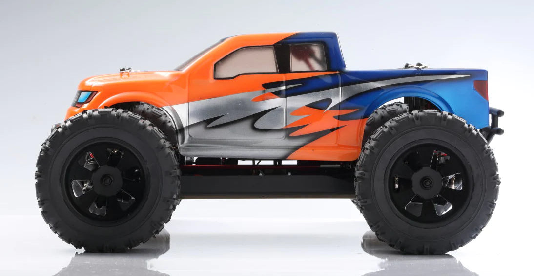 LC Racing EMB-MT 1/14 scale 4WD RTR monster truck with detailed body and large off-road tires, ready for rugged terrain.