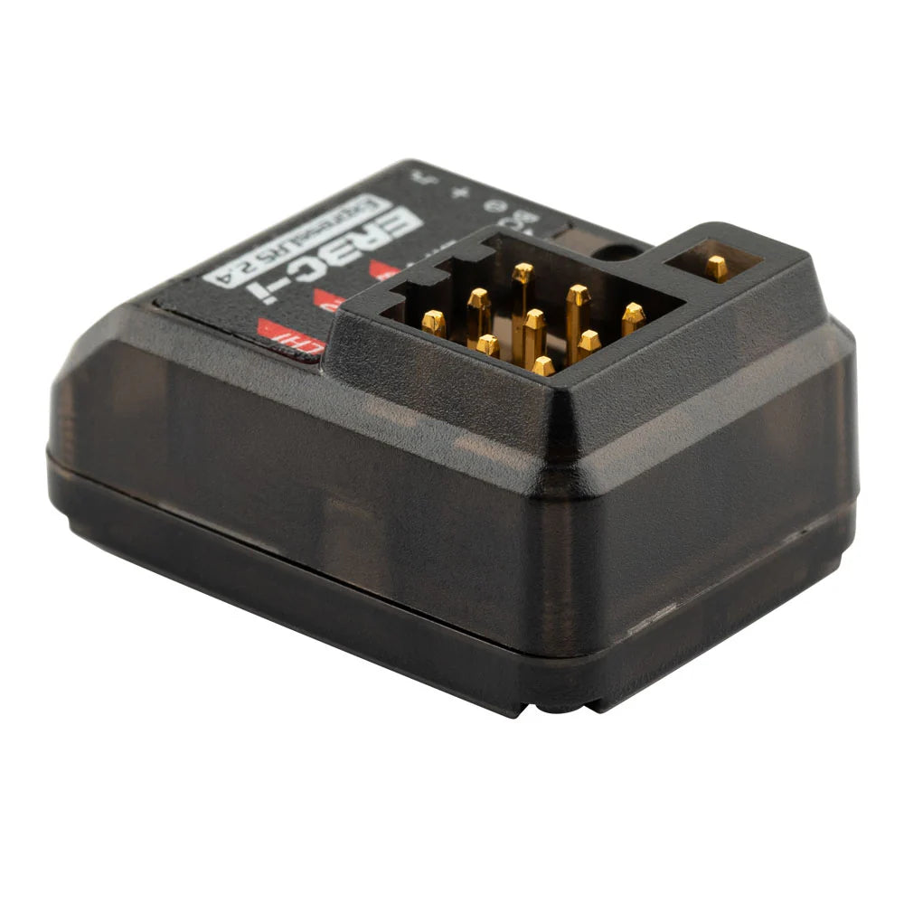 RadioMaster ER3C-i ELRS receiver with compact design and connection ports, shown in a close-up view.