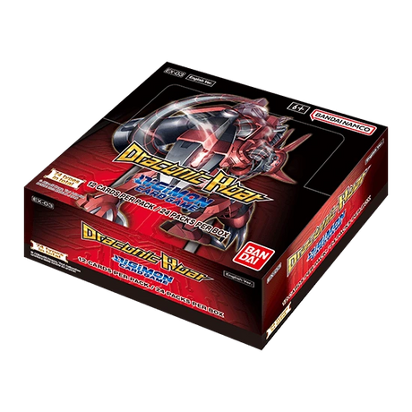 Bandai Digimon Card Game Draconic Roar Booster Box EX-03 with colorful booster pack artwork and game branding.
