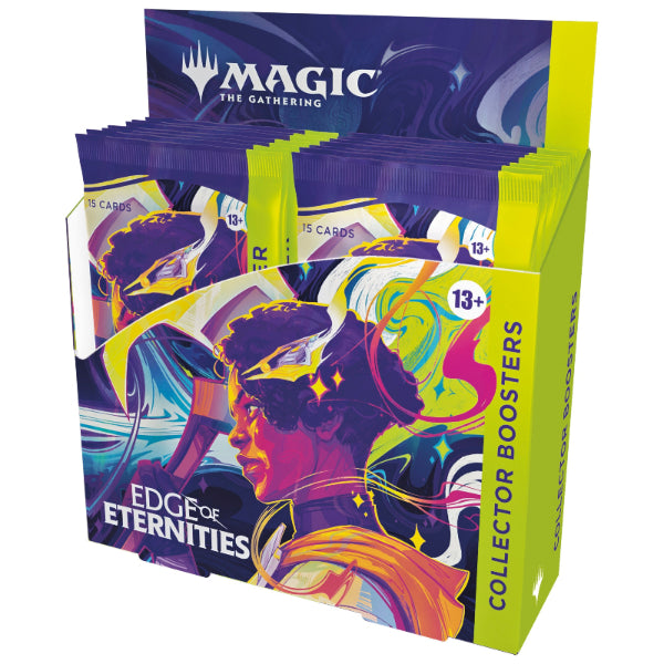 Wizards of the Coast Magic: The Gathering Edge of Eternities Collector Booster Box with colorful artwork and sealed packaging.