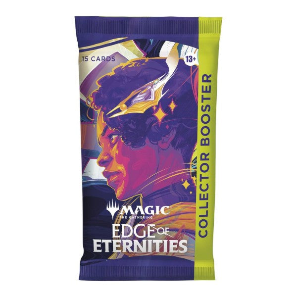 Edge of Eternities Collector Booster Pack for Magic: The Gathering by Wizards of the Coast, featuring colorful card artwork and packaging.