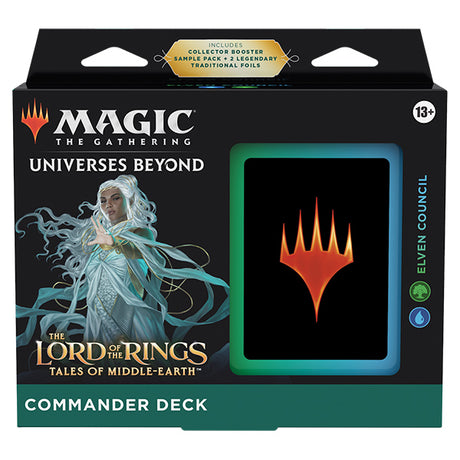 Elven Council Commander deck from Magic: The Gathering Tales of Middle-Earth by Wizards of the Coast, featuring Elven-themed cards and artwork.