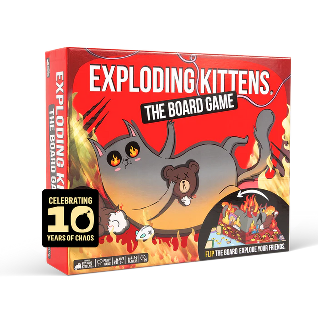 Exploding Kittens board game by Exploding Kittens featuring colorful cards and playful artwork on the game box.