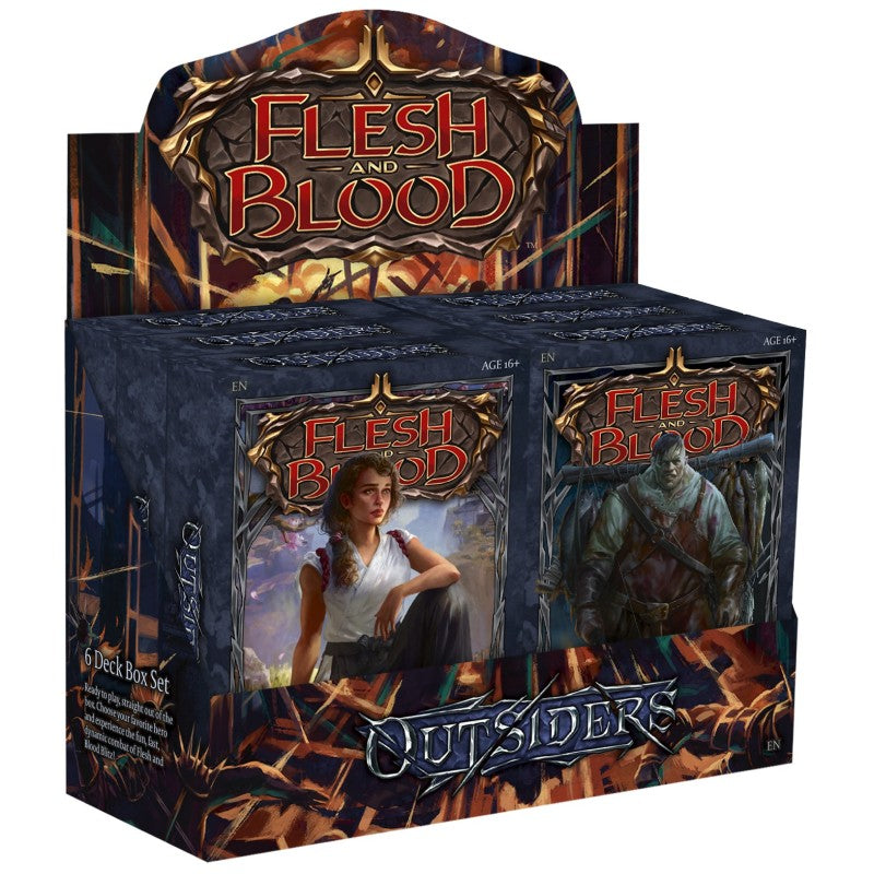 Flesh and Blood Outsiders Blitz Deck of collectible trading cards by Legends Story Studios, featuring vibrant card artwork.