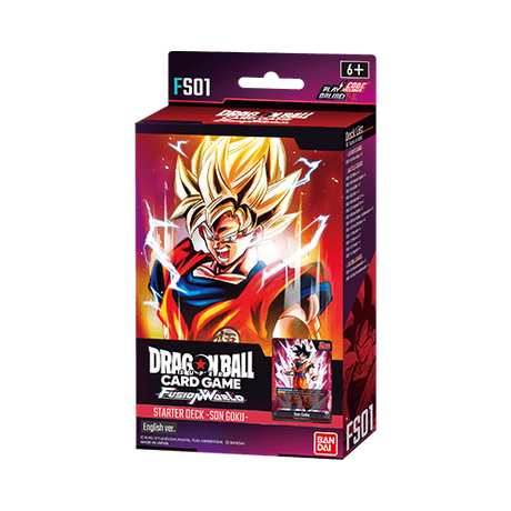 Dragon Ball Super Fusion World Starter Decks by Bandai, featuring colorful cards and fusion-themed characters from the Dragon Ball series.