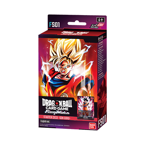 Dragon Ball Super Fusion World Starter Decks by Bandai, featuring colorful cards and fusion-themed characters from the Dragon Ball series.