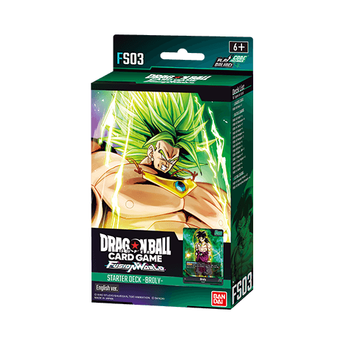 Bandai Dragon Ball Super Fusion World Starter Decks, featuring colorful cards with characters and artwork from the Dragon Ball universe.