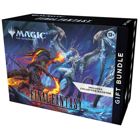 Final Fantasy bundle gift edition featuring collectible cards and packaging from Wizards of the Coast, with vibrant artwork and branding.