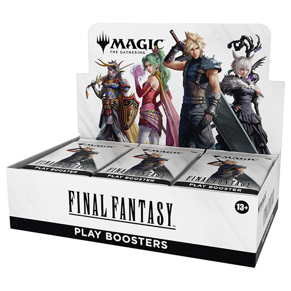 Final Fantasy Play Booster Box by Wizards of the Coast featuring colorful artwork and booster packs from the collectible card game.