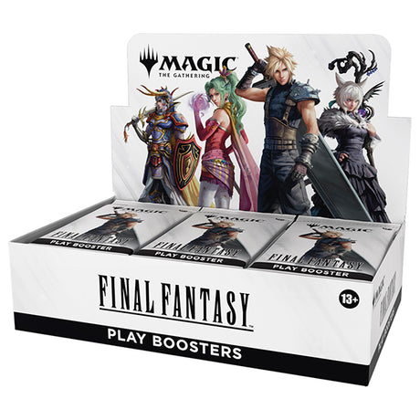 Final Fantasy Play Booster Box by Wizards of the Coast featuring colorful artwork and booster packs from the collectible card game.
