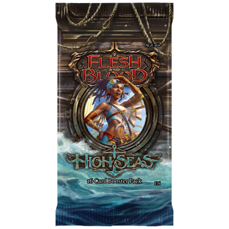 Flesh and Blood High Seas Booster Pack of collectible trading cards by Legends Story Studios, featuring vibrant ocean-themed card artwork