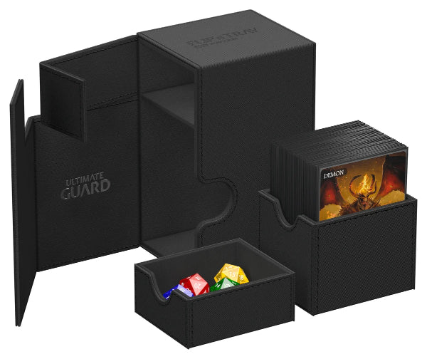 Black Ultimate Guard Flip'n'Tray 100+ Xenoskin card storage and sorting tray for trading card games.